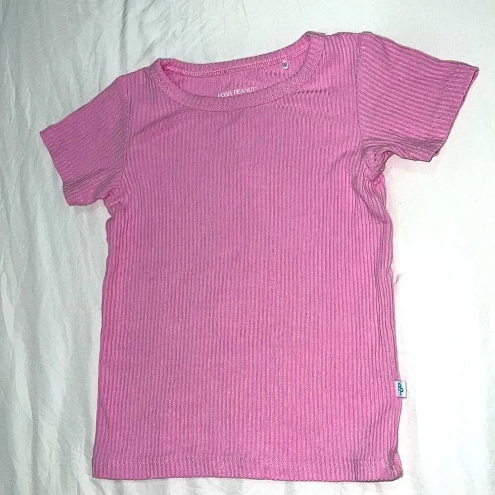 POSH PEANUT PINK RIBBED CLASSIC PJ SET 12/18M